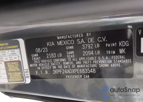 2023 Kia Forte Lxs z USA, uszkodzony, nr VIN 3KPF24ADXPE683548